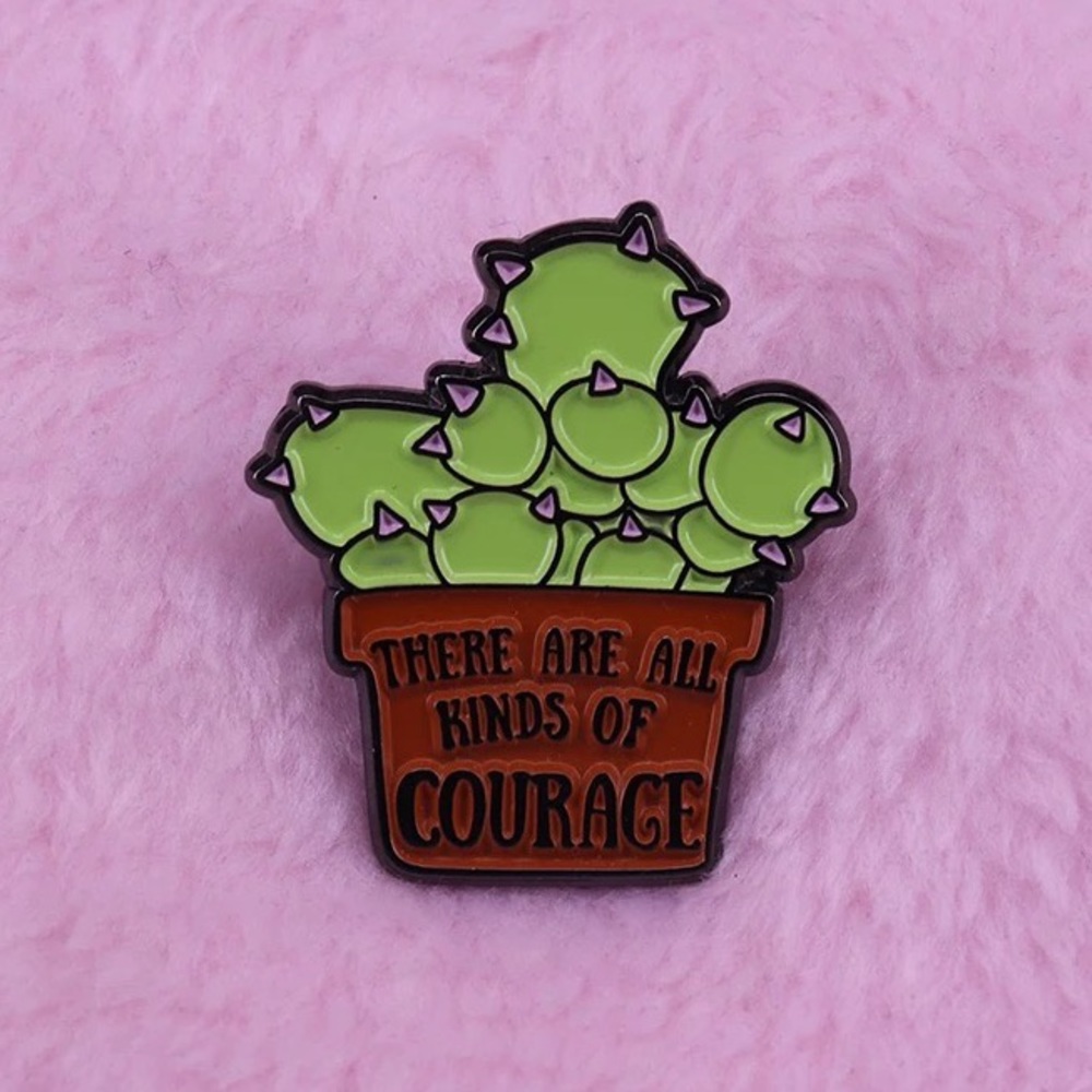 Courage Cactus Enamel Pin Inspirational Mental Health Quote Plant Nature Badge - Picture 6 of 12